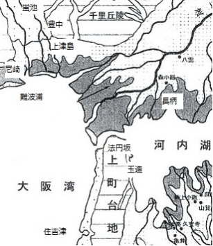 ○６　古代摂津の津・大型倉庫（井上智博「土地環境の変化」『弥生時代の考古学』３巻同成社に加筆） 古田史学会報１０７号