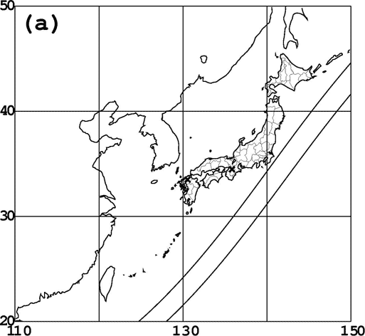 図２、西暦六二八年四月十日（推古三十六年三月二日の日食帯