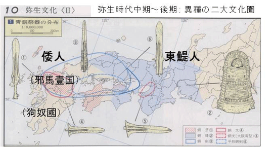 青銅祭器の分布　弥生時代中期〜後期：異種の二大文化圏