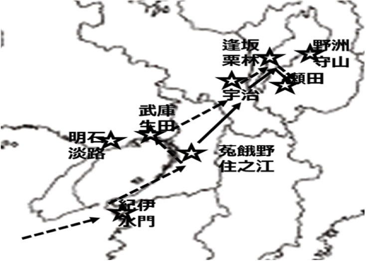 図２ 神功皇后は、筑紫から和歌山・難波・武庫へと侵攻する