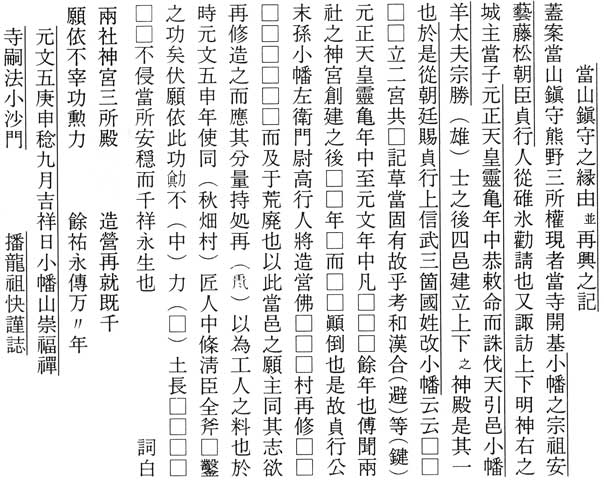 當山鎮守之縁由再興之記