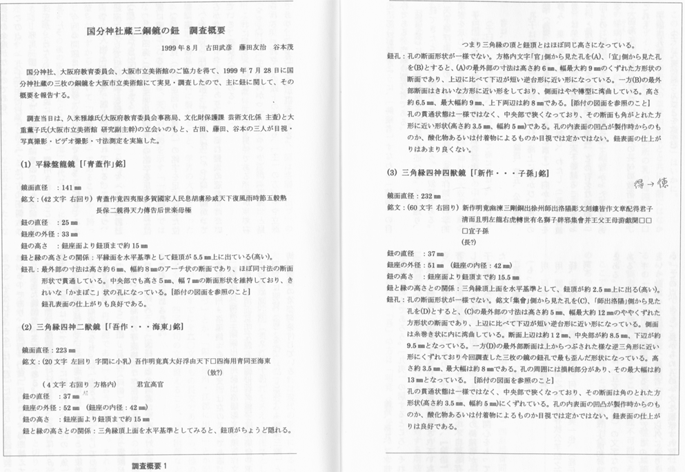 国分神社蔵三銅鏡の鈕調査概要 1998 年 8 月 古田武彦 藤田友治 谷本茂 『新・古代学』第５集 ２００１年 新泉社